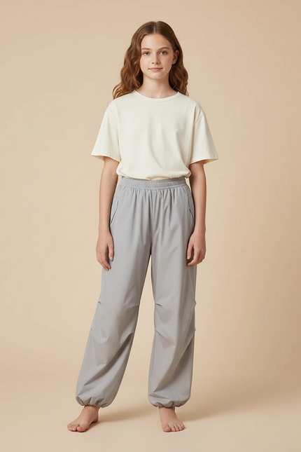 Pantalon Parachute Gris Ample Léger Décontracté - Polyester