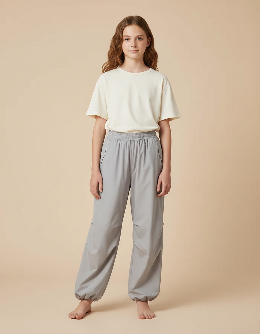 Pantalon Parachute Gris Ample Léger Décontracté - Polyester