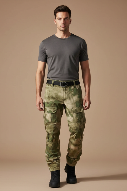 Pantalon Parachute Camouflage Militaire Cargo Multipoches - Kaki Toile