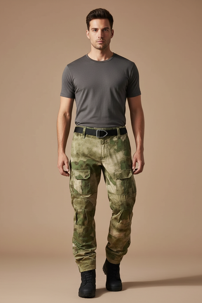 Pantalon Parachute Camouflage Militaire Cargo Multipoches - Kaki Toile