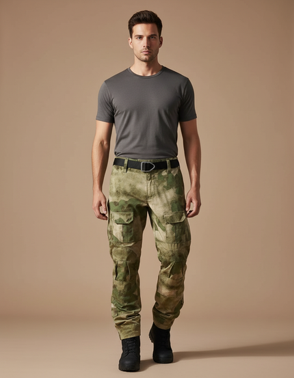 Pantalon Parachute Camouflage Militaire Cargo Multipoches - Kaki Toile