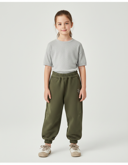 Pantalon Parachute Kaki Ample Molleton Imprimé Étoile