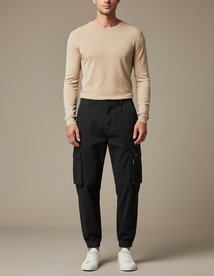 Pantalon Parachute Noir Cargo Multipoches Homme Décontracté - Coton