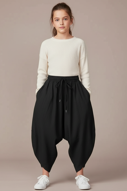 Pantalon Parachute Noir Ample Enfant Coton