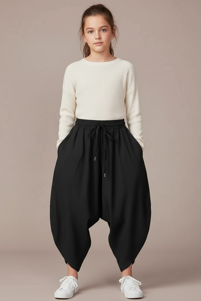Pantalon Parachute Noir Ample Enfant Coton