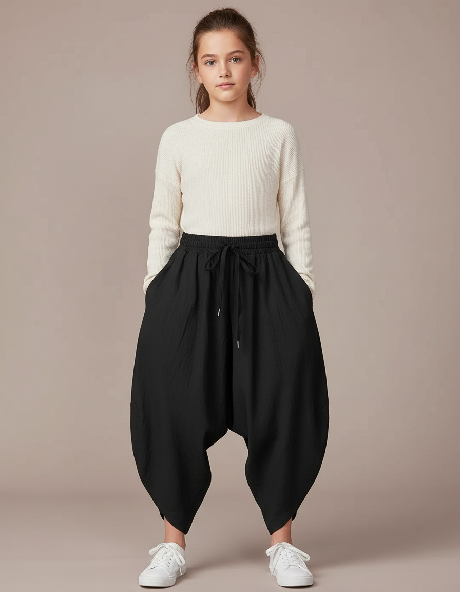 Pantalon Parachute Noir Ample Enfant Coton