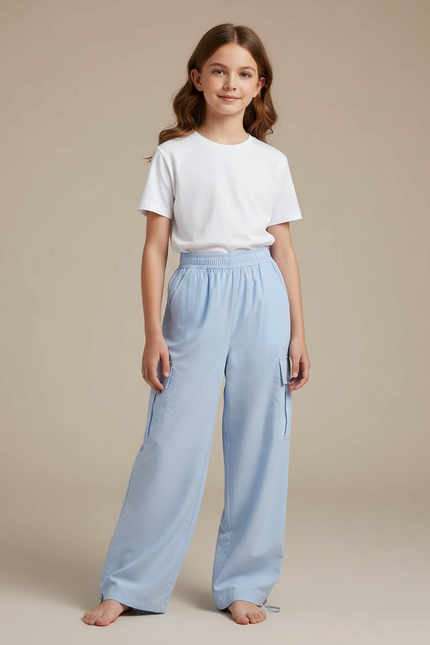 Pantalon Parachute Bleu Ciel Ample Décontracté Enfant - Coton