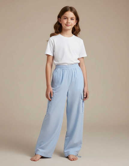 Pantalon Parachute Bleu Ciel Ample Décontracté Enfant - Coton