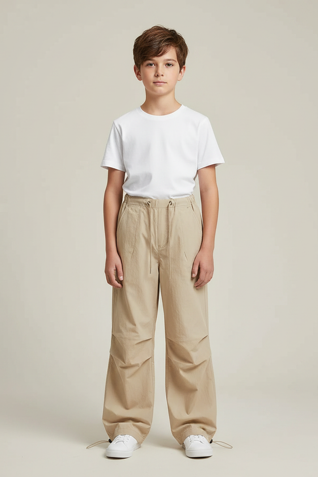 Pantalon Parachute Beige Ample Enfant Décontracté Cargo - Polyester
