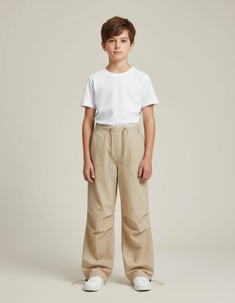 Pantalon Parachute Beige Ample Enfant Décontracté Cargo - Polyester