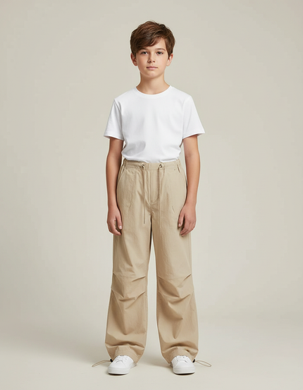 Pantalon Parachute Beige Ample Enfant Décontracté Cargo - Polyester