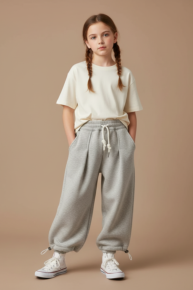 Pantalon Parachute Gris Molleton Ample Enfant Sportif