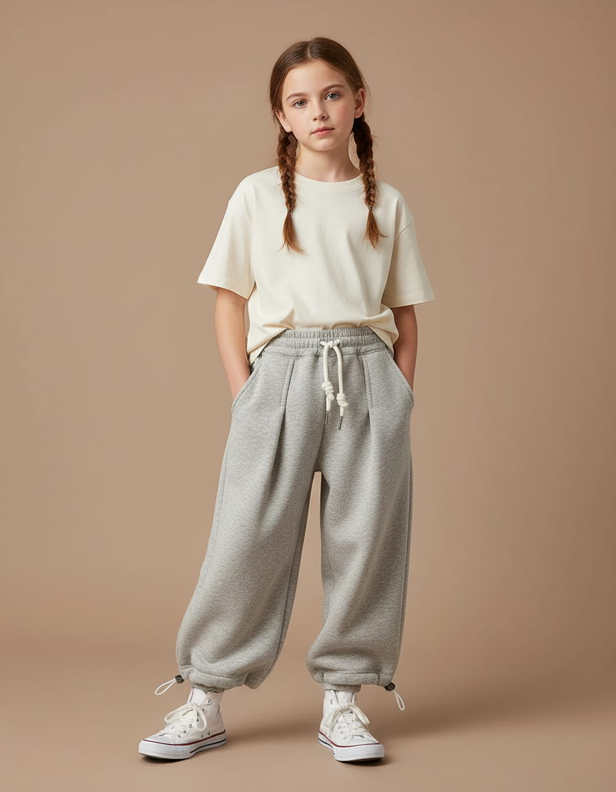 Pantalon Parachute Gris Molleton Ample Enfant Sportif