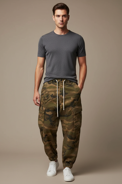 Pantalon Parachute Camouflage Cargo Ample Décontracté Homme - Imprimé Toile