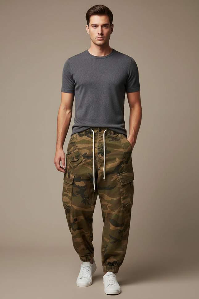 Pantalon Parachute Camouflage Cargo Ample Décontracté Homme - Imprimé Toile