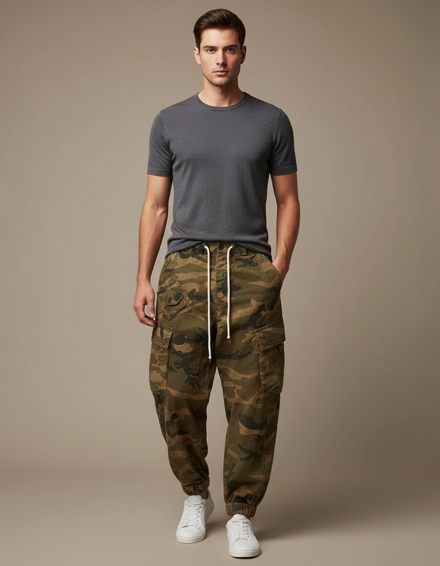 Pantalon Parachute Camouflage Cargo Ample Décontracté Homme - Imprimé Toile