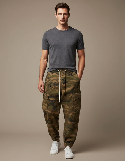 Pantalon Parachute Camouflage Cargo Ample Décontracté Homme - Imprimé Toile