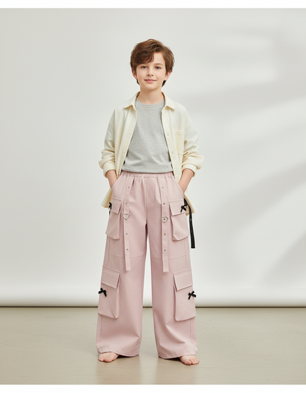 Pantalon Parachute Rose Cargo Ample Enfant Poches - Toile