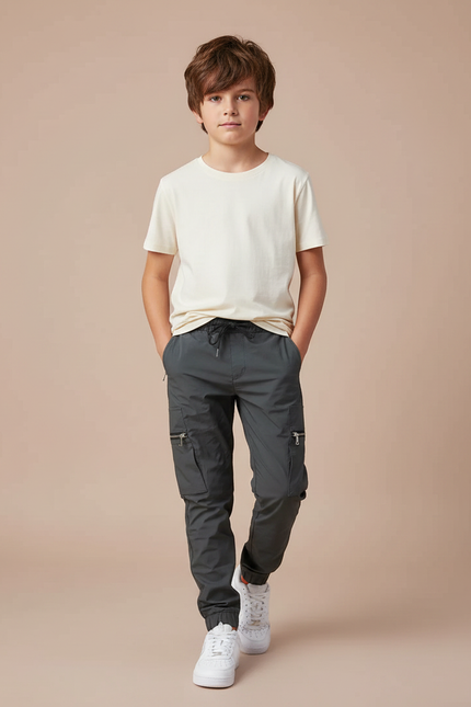 Pantalon Parachute Gris Cargo Sport Enfant - Polyester