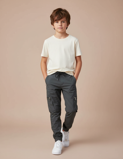 Pantalon Parachute Gris Cargo Sport Enfant - Polyester