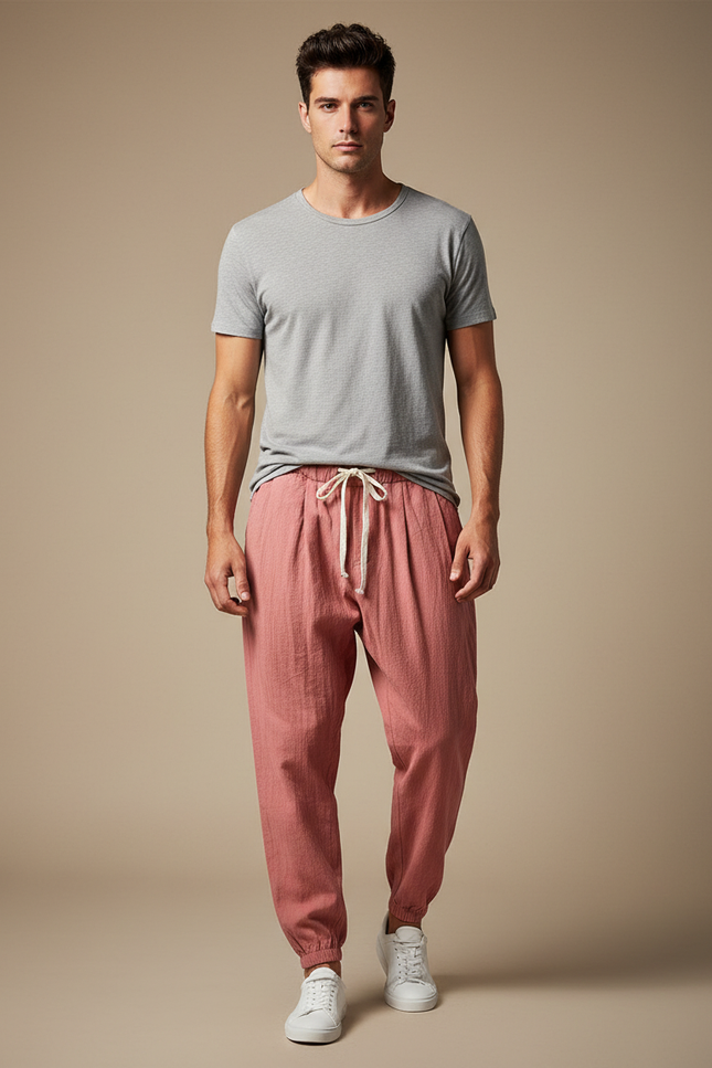 Pantalon Parachute Homme Resserré Aux Chevilles Toile - Rose Lin