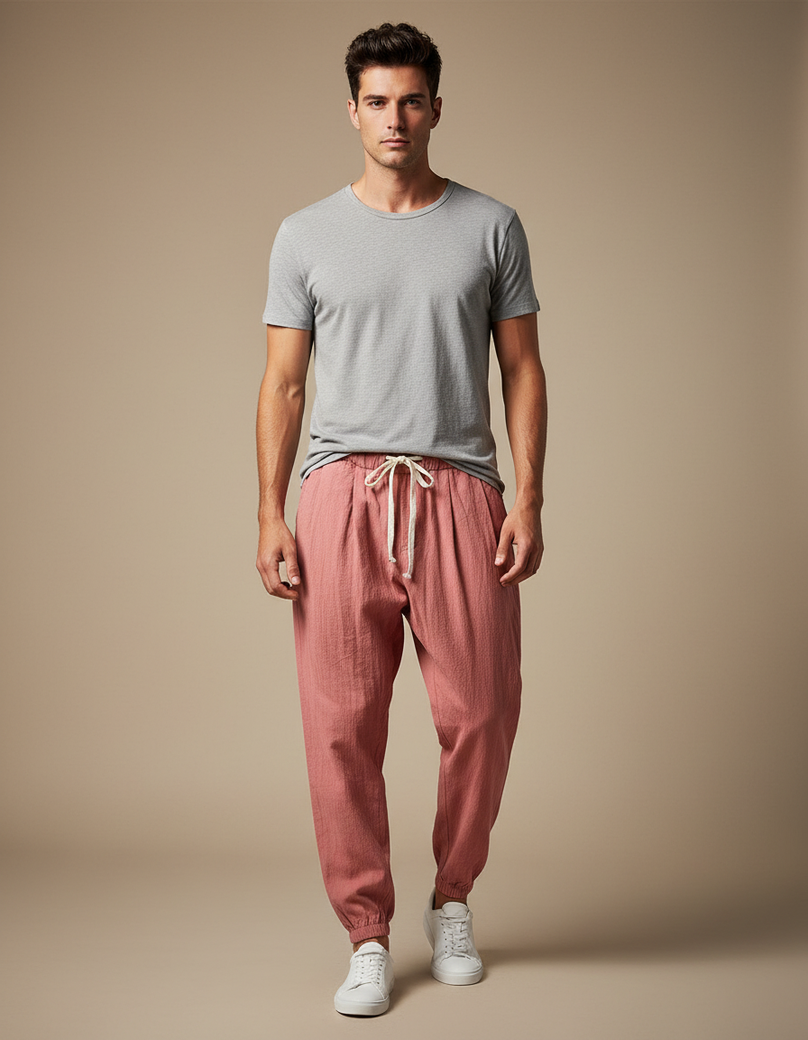 Pantalon Parachute Homme Resserré Aux Chevilles Toile - Rose Lin