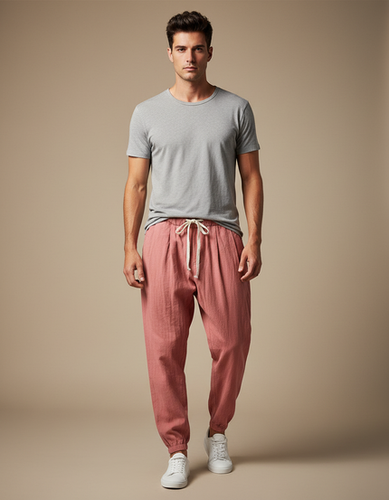 Pantalon Parachute Homme Resserré Aux Chevilles Toile - Rose Lin