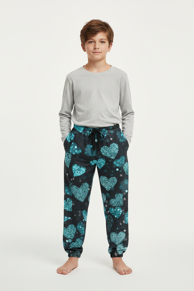 Pantalon Parachute Cœurs Scintillants Garçon Décontracté Noir - Molleton