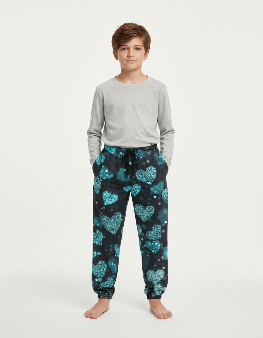 Pantalon Parachute Cœurs Scintillants Garçon Décontracté Noir - Molleton