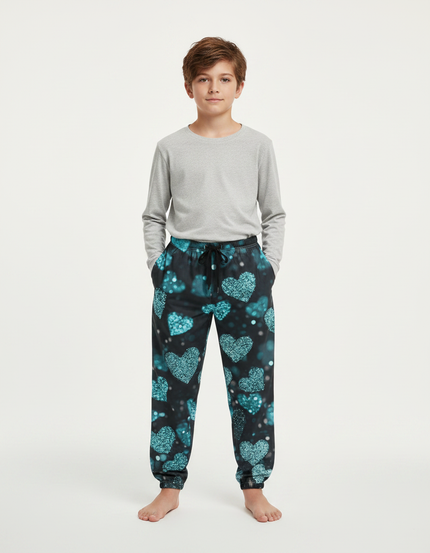 Pantalon Parachute Cœurs Scintillants Garçon Décontracté Noir - Molleton