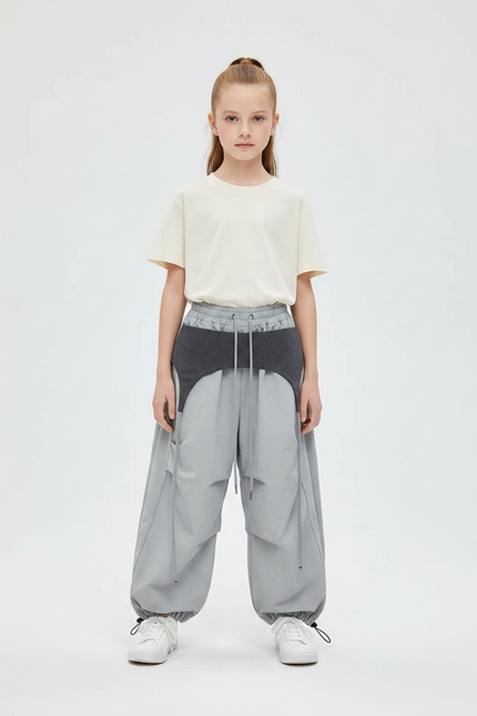 Pantalon Parachute Gris Ample Nylon Enfant Cordon - Polyester