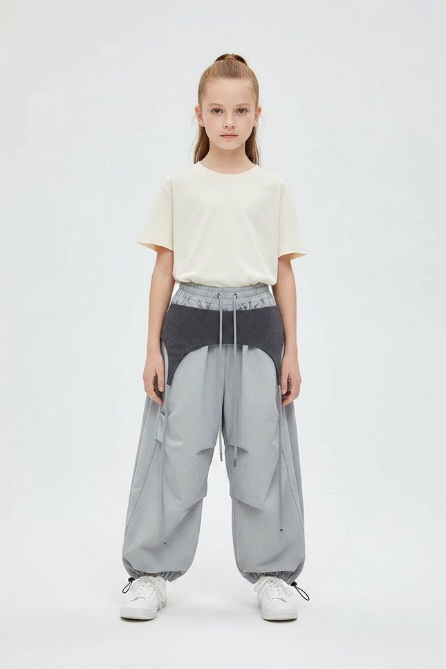 Pantalon Parachute Gris Ample Nylon Enfant Cordon - Polyester