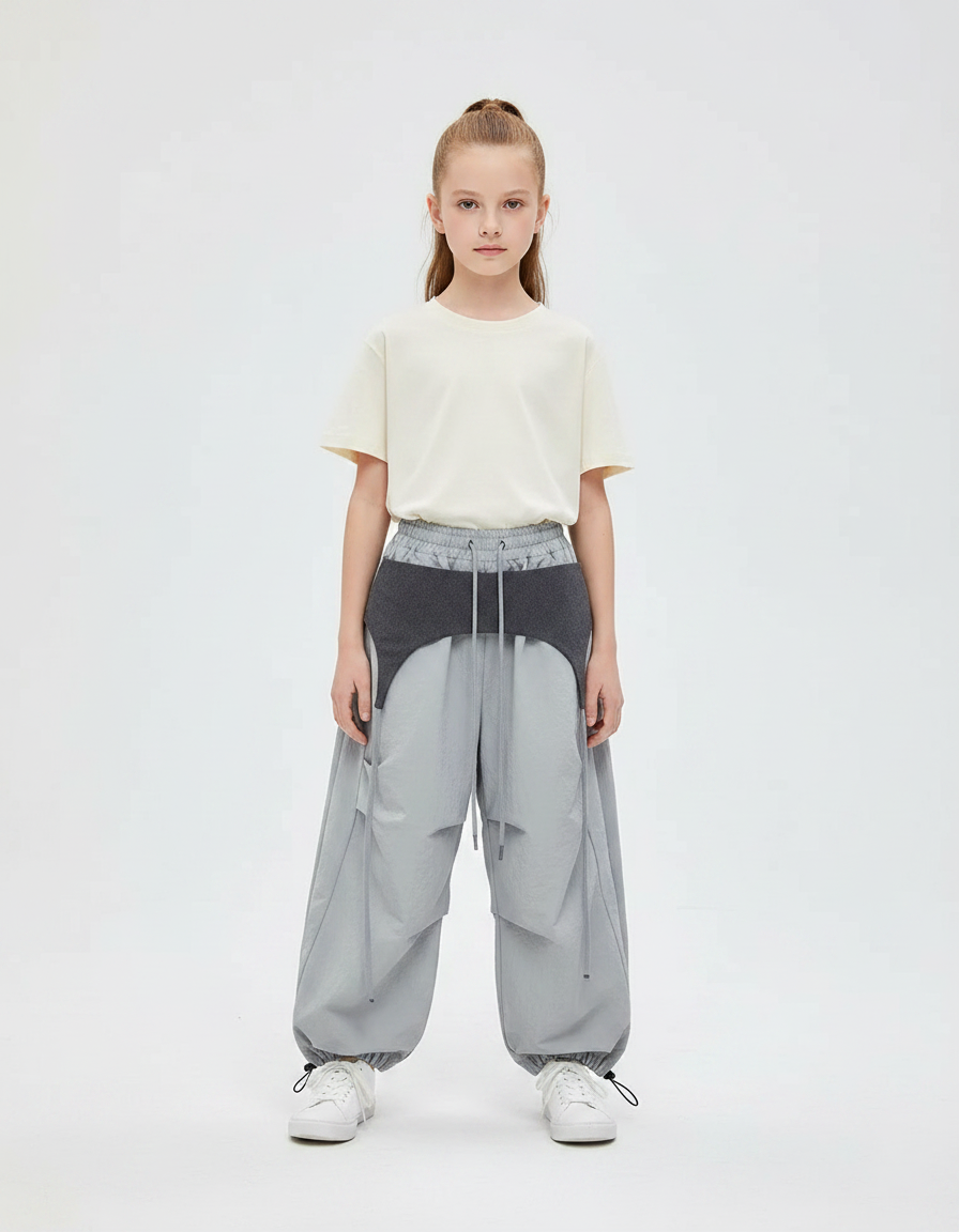 Pantalon Parachute Gris Ample Nylon Enfant Cordon - Polyester