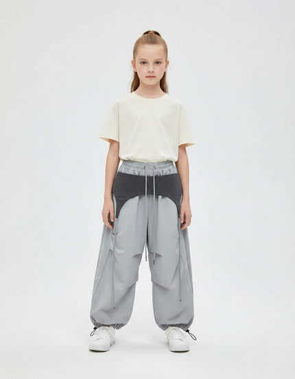 Pantalon Parachute Gris Ample Nylon Enfant Cordon - Polyester