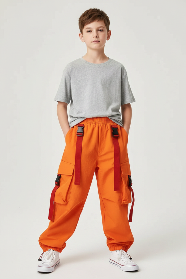 Pantalon Parachute Orange Cargo Ample Enfant - Polyester