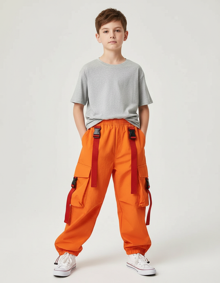 Pantalon Parachute Orange Cargo Ample Enfant - Polyester
