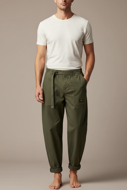 Pantalon Parachute Vert Armée Ample Coton Cargo Homme - Kaki