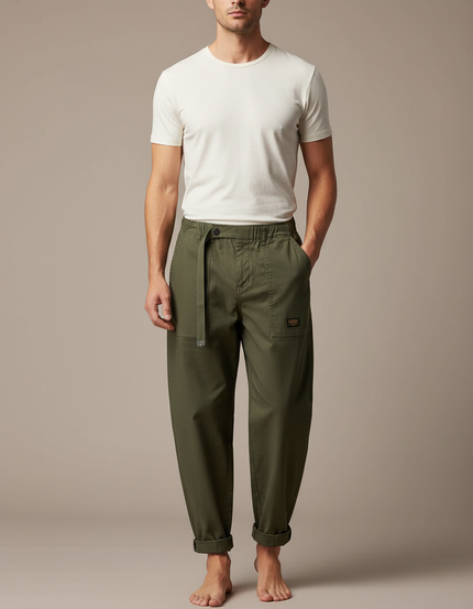 Pantalon Parachute Vert Armée Ample Coton Cargo Homme - Kaki