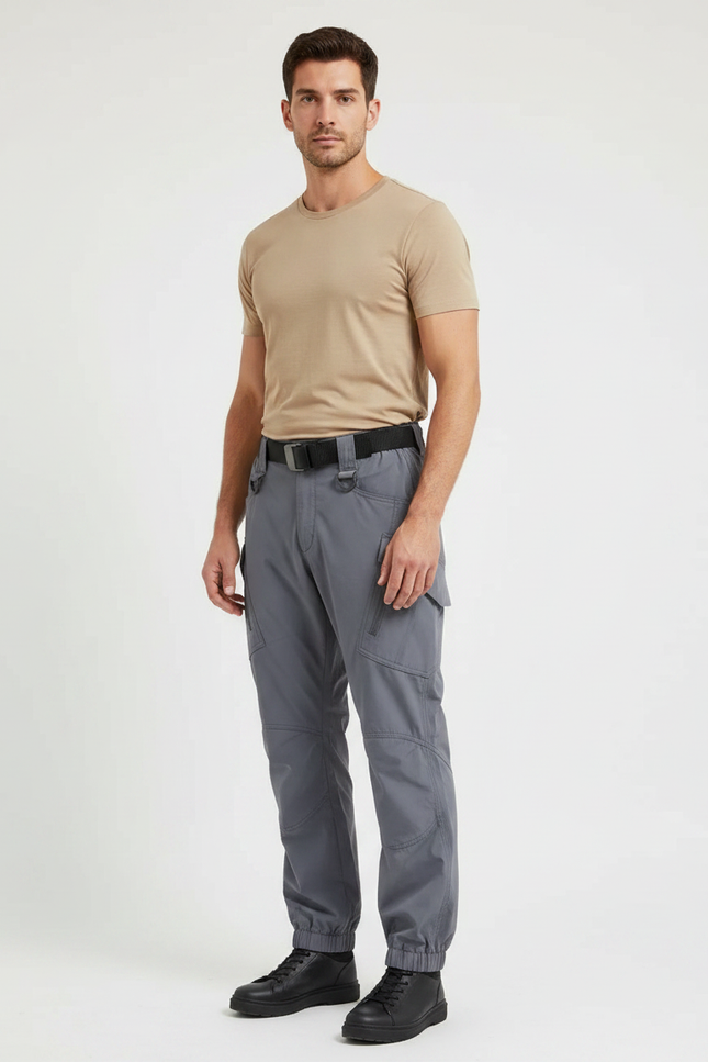 Pantalon Parachute Gris Cargo Tactique Homme Ajusté - Polyester