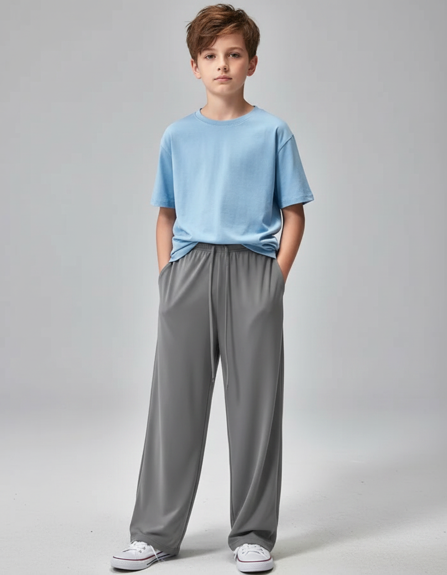 Pantalon Parachute Gris Ample Décontracté Léger Enfant - Polyester