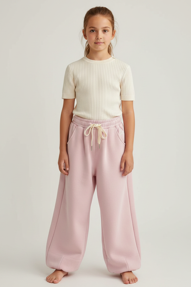 Pantalon Parachute Rose Ample Molletonné Enfant Confortable