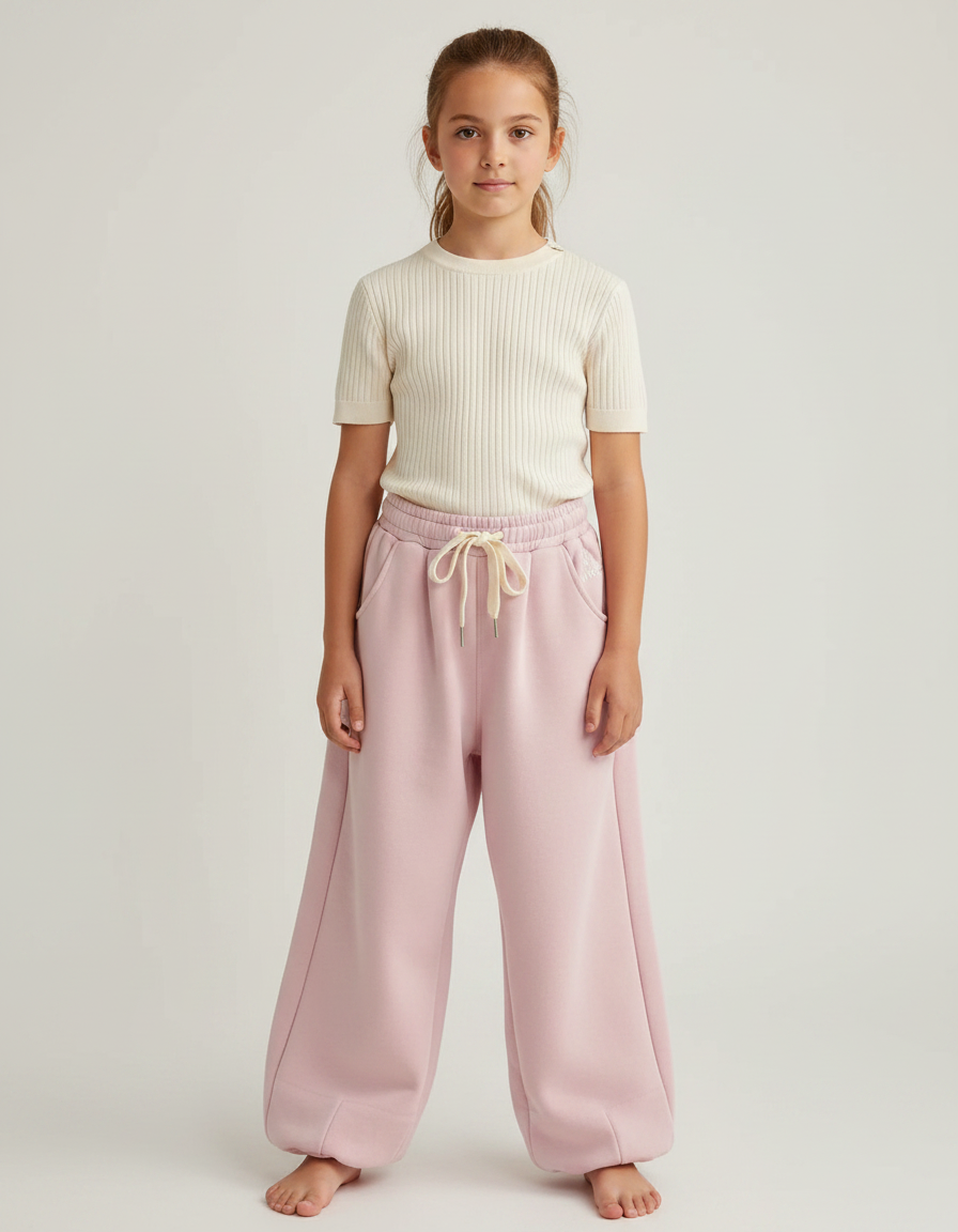 Pantalon Parachute Rose Ample Molletonné Enfant Confortable
