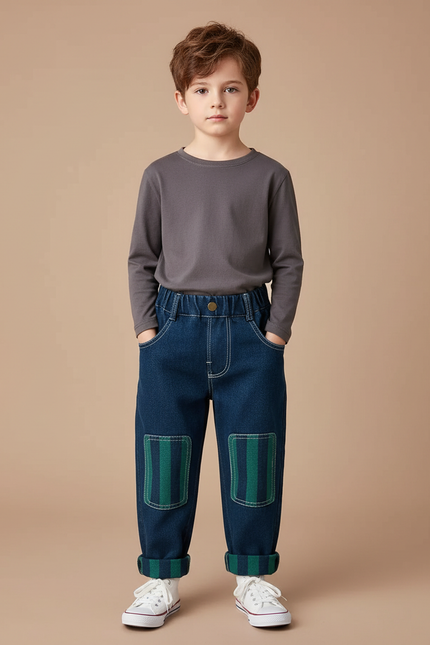 Pantalon Parachute Jean Ample Rayé Enfant Décontracté - Marine