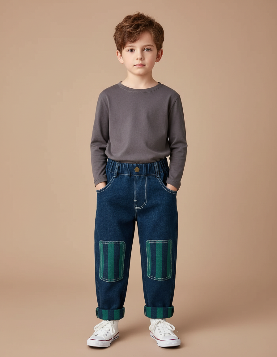 Pantalon Parachute Jean Ample Rayé Enfant Décontracté - Marine