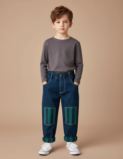 Pantalon Parachute Jean Ample Rayé Enfant Décontracté - Marine