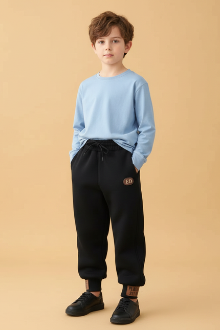 Pantalon Parachute Noir Ample Décontracté Enfant Polaire - Molleton