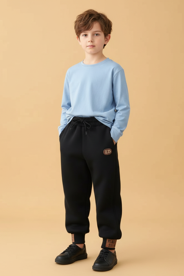 Pantalon Parachute Noir Ample Décontracté Enfant Polaire - Molleton