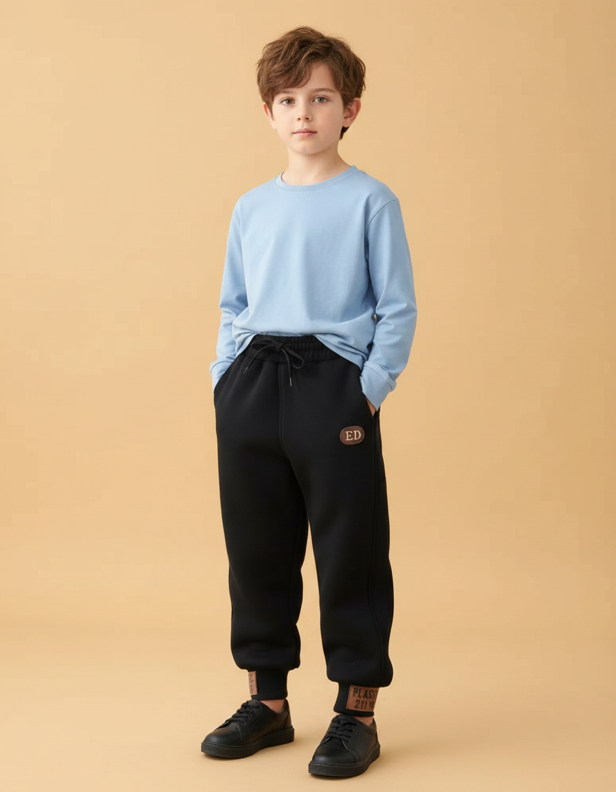 Pantalon Parachute Noir Ample Décontracté Enfant Polaire - Molleton