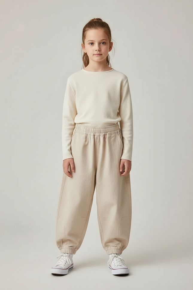 Pantalon Parachute Beige Ample Enfant Coton Décontracté