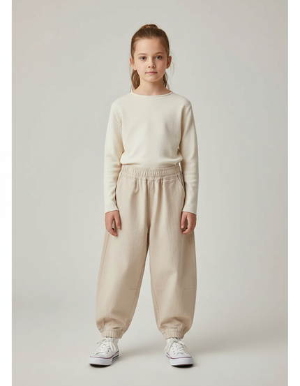 Pantalon Parachute Beige Ample Enfant Coton Décontracté